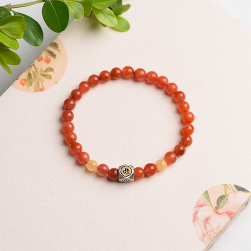Nimara Ritual 925 Sterling Silver Chinese Zodiac Natal Buddha Amulet Red Agate Amber Self-acceptance Bracelet