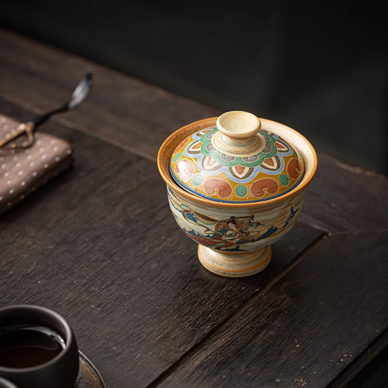 Nimara Ritual Dunhuang Flying Apsaras Ceramic Gaiwan Sancai Teacup Kung Fu Tea Cup With Lid