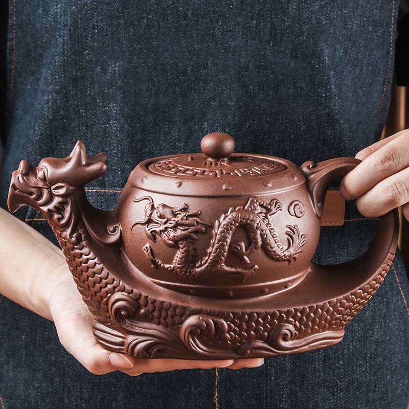 Nimara Ritual Vintage Dragon Auspicious Clouds Purple Clay Ceramic Teapot