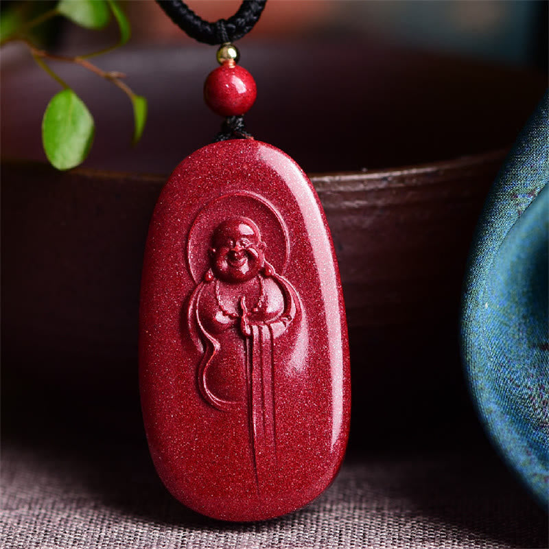 Nimara Ritual Laughing Buddha Yin Yang Chinese Zodiac Gourd Natural Cinnabar Blessing Necklace Pendant
