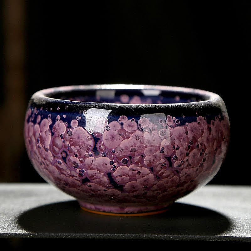 Nimara Ritual Colorful Iris Flowers Chinese Jianzhan Kiln Change Porcelain Teacup Tenmoku Kung Fu Tea Cup
