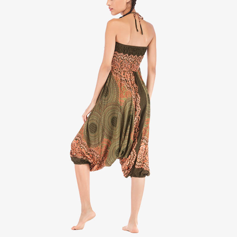 Nimara Ritual Two Style Wear Round Geometric Pattern Loose Smocked Harem Trousers Jumpsuit High Waist Women's Yoga Pants