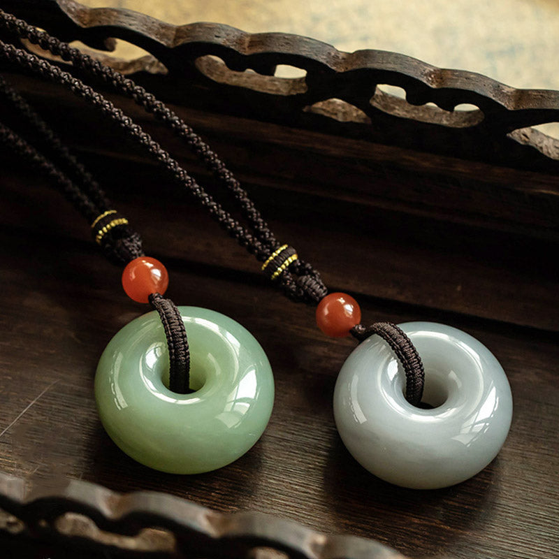 Nimara Ritual Natural Round Jade Gray Jade Peace Buckle Luck Necklace Pendant