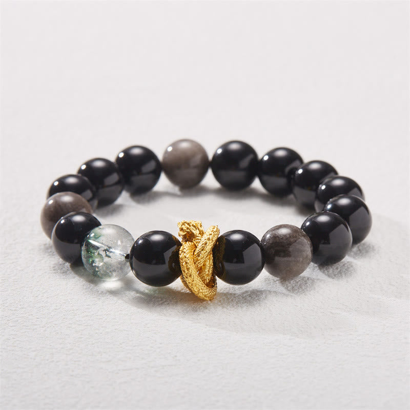 Nimara Ritual Natural Silver Sheen Obsidian Dragon Green Phantom Protection Bracelet