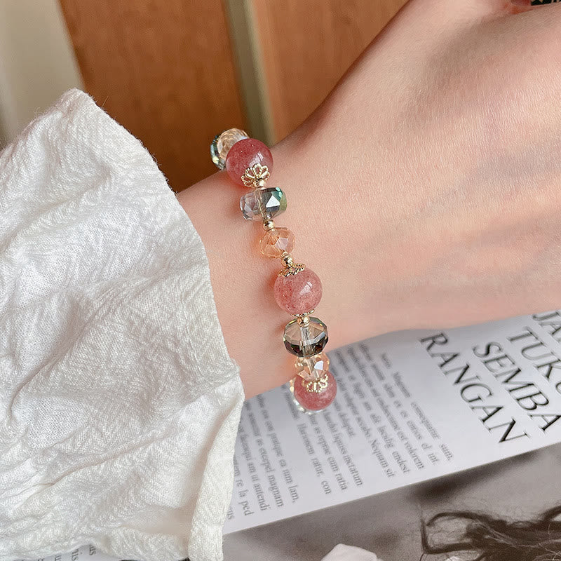 Nimara Ritual Natural Strawberry Quartz Colorful Crystal Positive Bracelet