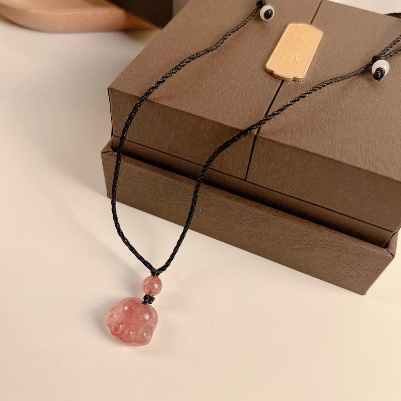 Nimara Ritual Strawberry Quartz Lovely Cat Paw Claw Healing Necklace Pendant