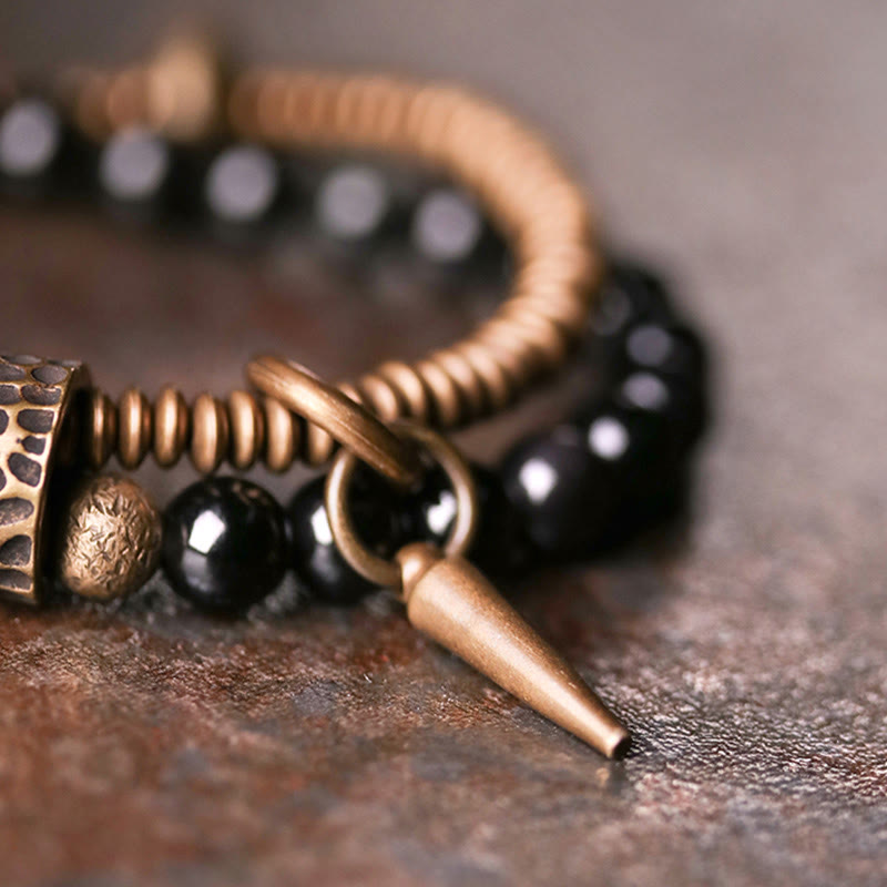 Nimara Ritual Rainbow Obsidian Copper Inner Peace Healing Double Layer Bracelet