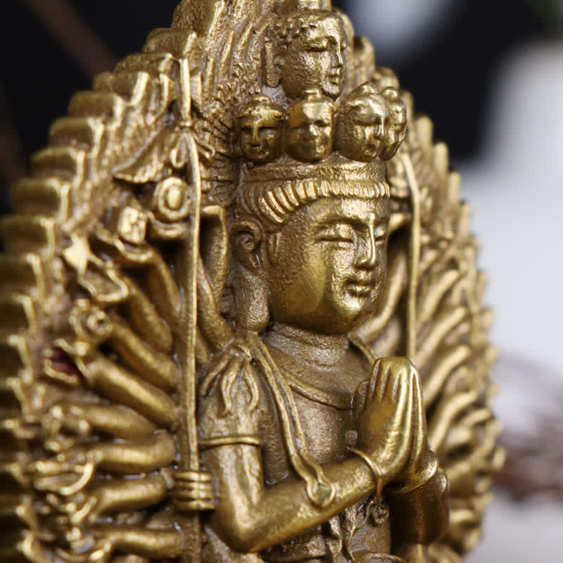 Nimara Ritual Chenrezig Thousand-handed Avalokitesvara Figurine Double-sided Kuan Yin Bodhisattva Protection Solid Copper Statue Decoration