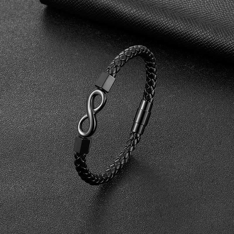 Nimara Ritual Endless Knot Titanium Steel Infinity Leather Weave Balance Bracelet
