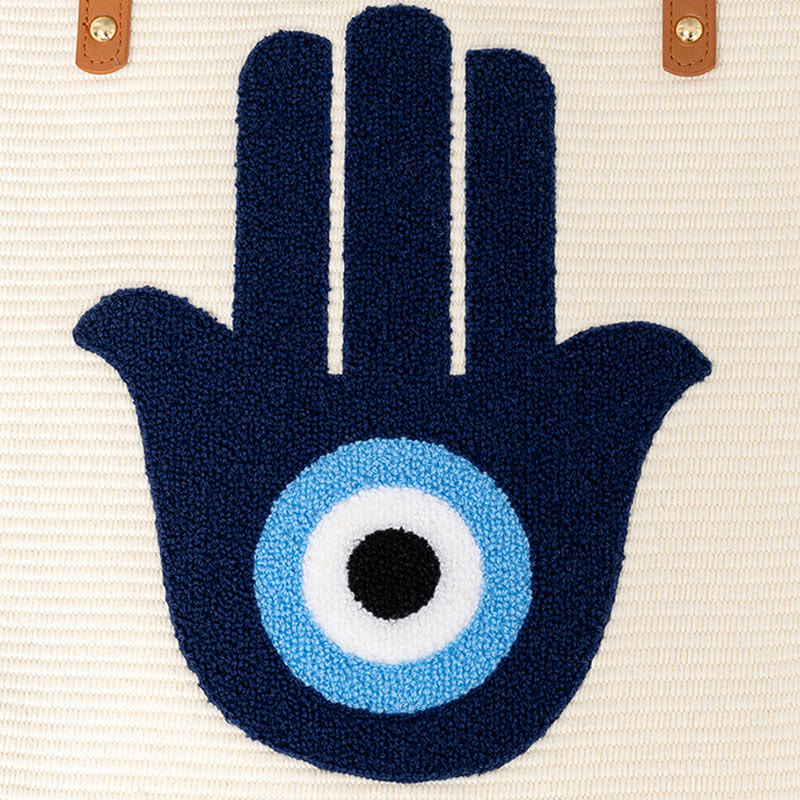 Nimara Ritual Large Capacity Evil Eye Leaf Hamsa Tassel Canvas Tote Shoulder Bag