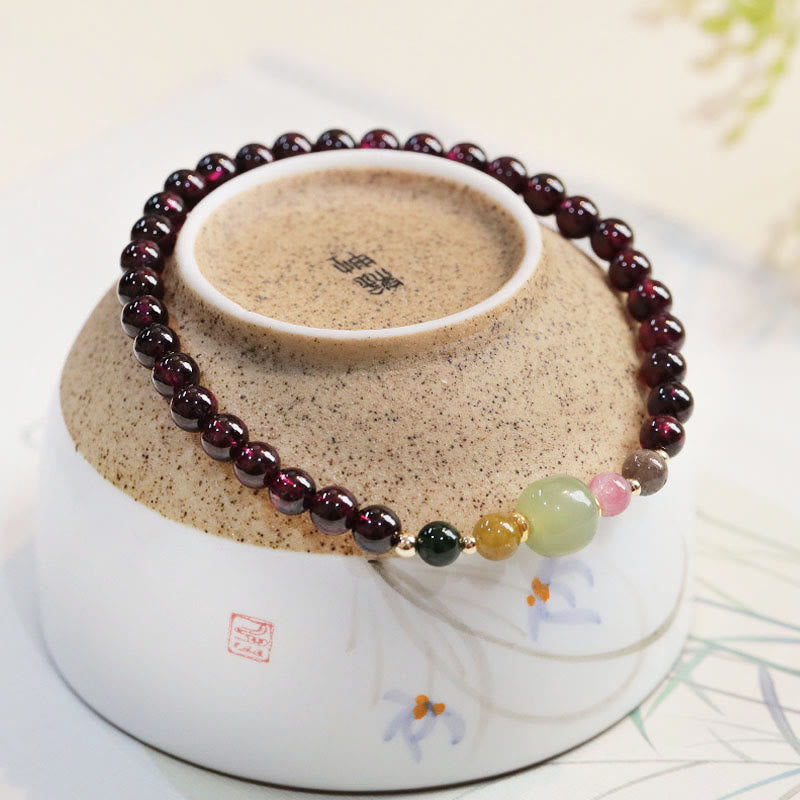 Nimara Ritual Natural Garnet Hetian Jade Tourmaline Bead Passion Bracelet