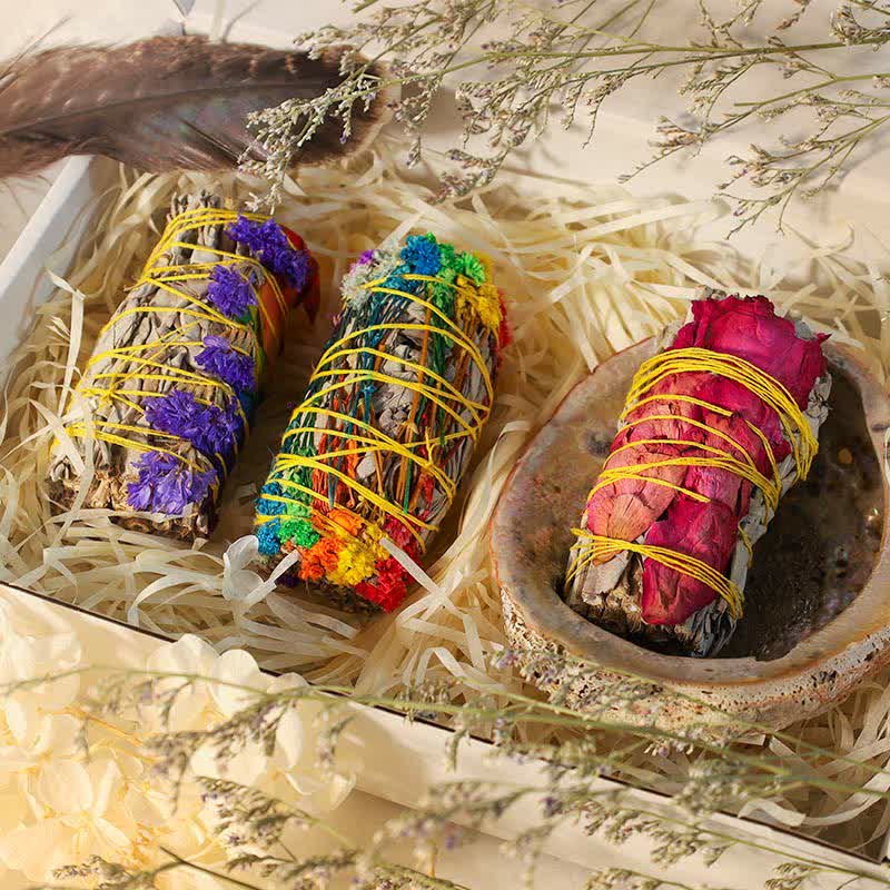 Nimara Ritual Colorful Daisy Red Rose Flowers Smudge Stick for Home Cleansing Incense Healing Meditation Smudge Sticks Rituals Set
