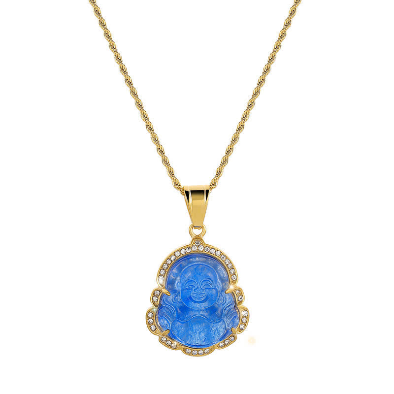 Nimara Ritual 18K Gold Filled Laughing Buddha Jade Luck Necklace Chain Pendant