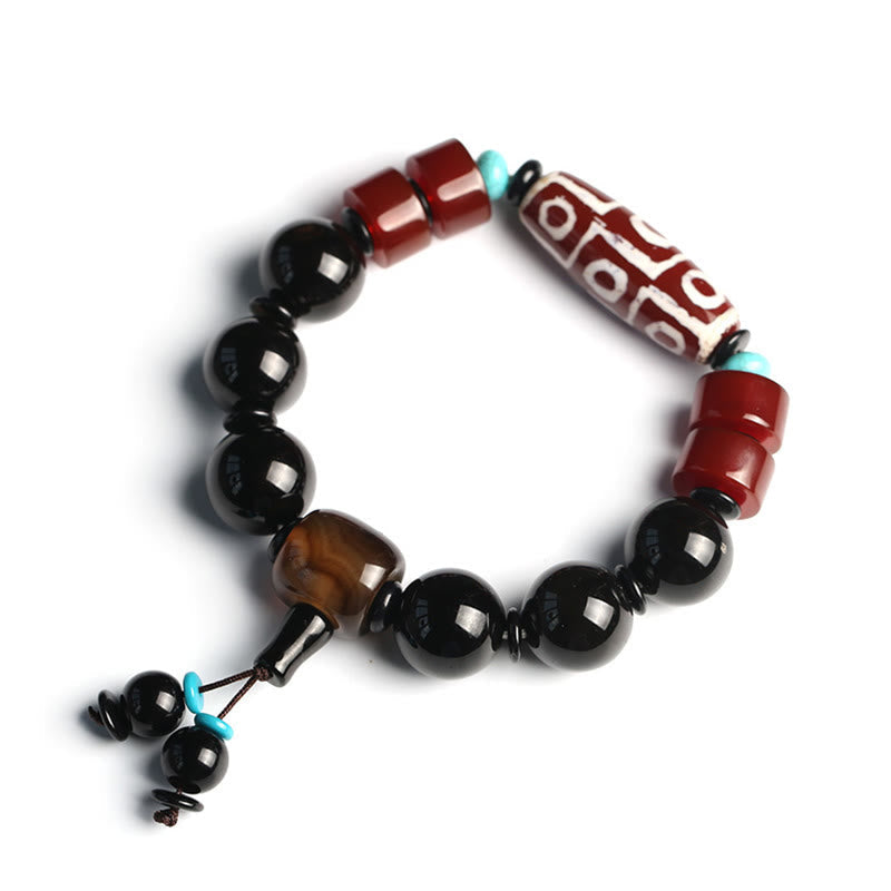 Nimara Ritual Tibetan Nine-Eye Dzi Bead Black Onyx Wealth Protection Bracelet