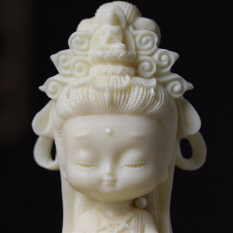 Nimara Ritual Mini Ivory Fruit Kwan Yin Avalokitesvara Lotus Wealth Desk Decoration