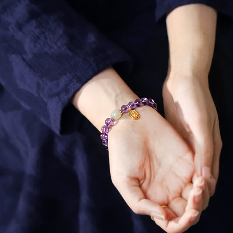 Nimara Ritual Natural Amethyst Crystal Hetian Jade Healing Charm Bracelet