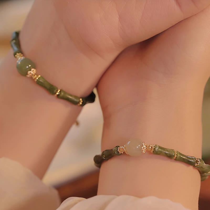 Nimara Ritual 14K Copper Plated Peridot Hetian Jade Bamboo Pattern Luck Bracelet
