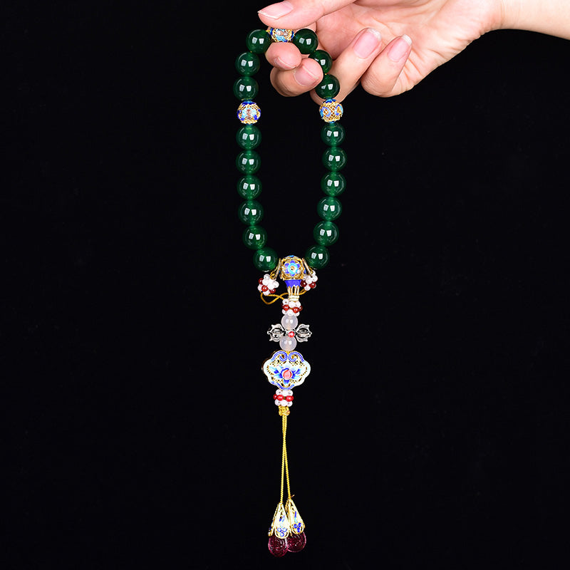 Nimara Ritual Natural Green Agate Wrist Mala Success Charm Pocket Mala Car Decoration