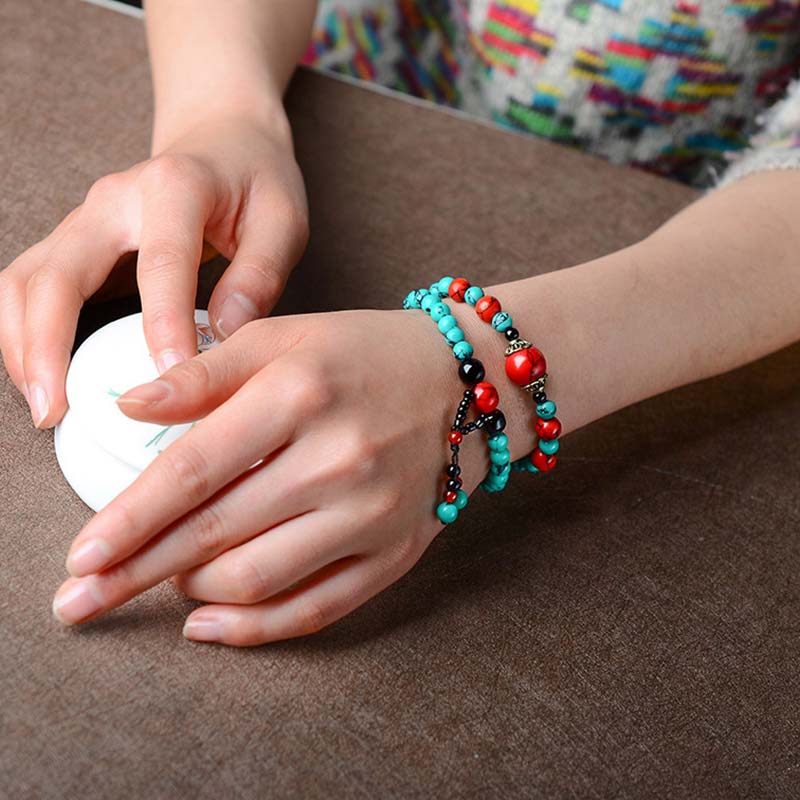 Nimara Ritual Turquoise Black Onyx Red Turquoise Bead Protection Bracelet