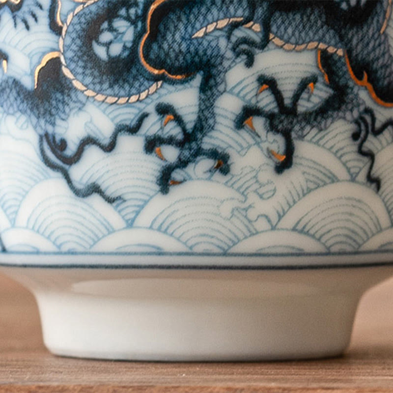Nimara Ritual Small Blue And White Dragon Pattern Ceramic Teacup Kung Fu Tea Cups 45ml