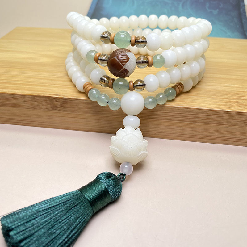 Nimara Ritual White Bodhi Seed Mala 108 Beads Protection Bracelet