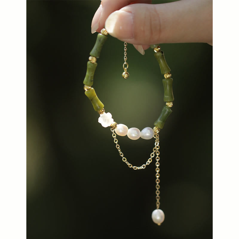 Nimara Ritual Green Bamboo Jade Lily of the Valley Wealth Bracelet