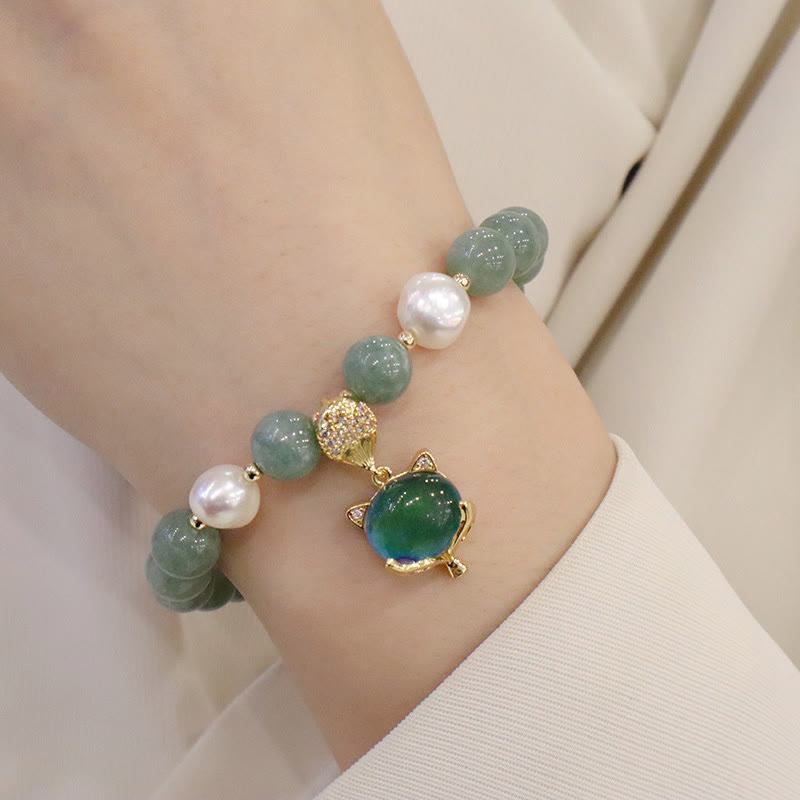 Nimara Ritual Jade Pearl Color-Changing Fox Charm Luck Bracelet