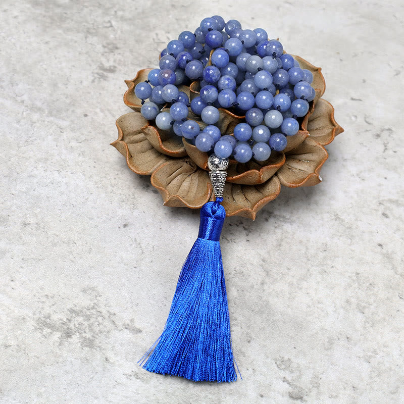 Nimara Ritual 108 Mala Blue Aventurine Beads Yoga Meditation Prayer Beads Necklace