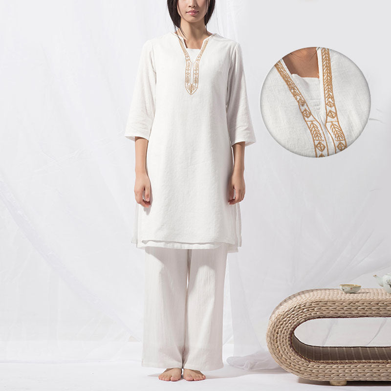 Nimara Ritual 2Pcs Tai Chi Meditation Yoga Cotton Clothing Top Pants Women's Set