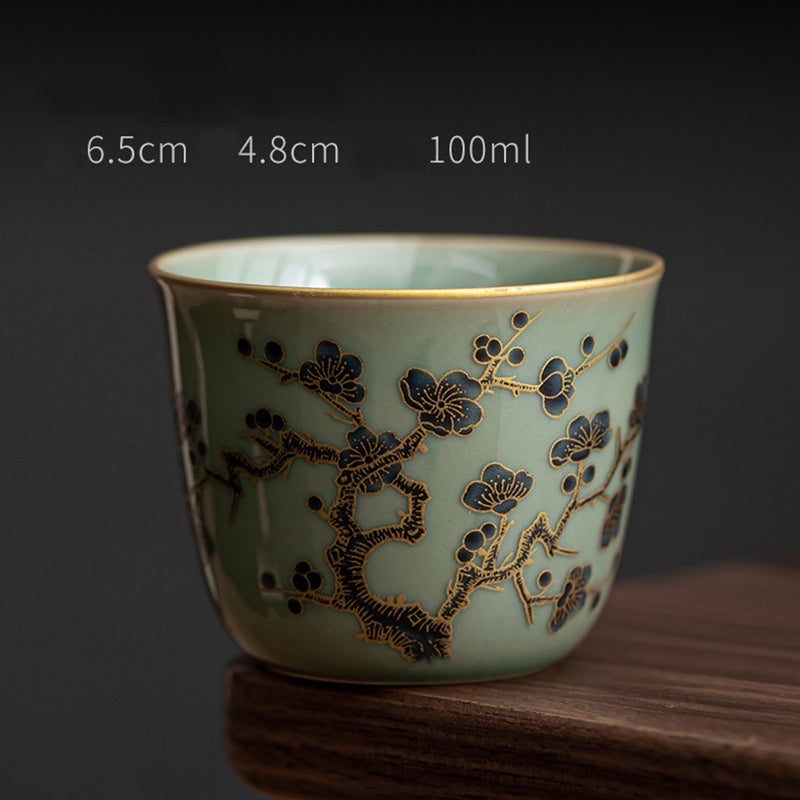 Nimara Ritual Butterfly Flower Lotus Koi Fish Plum Blossom Ceramic Teacup Kung Fu Tea Cup 100ml