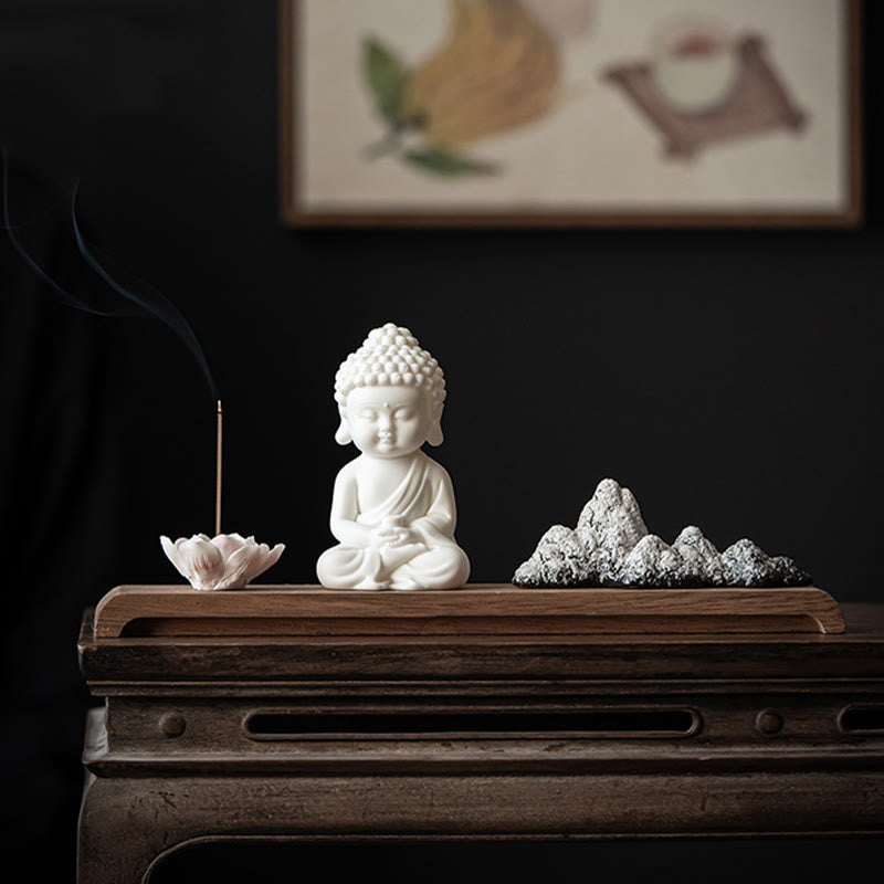 Nimara Ritual Lotus Flower Tathagata Kwan Yin Avalokitesvara Ksitigarbha Meditation Ceramic Stick Incense Burner Decoration