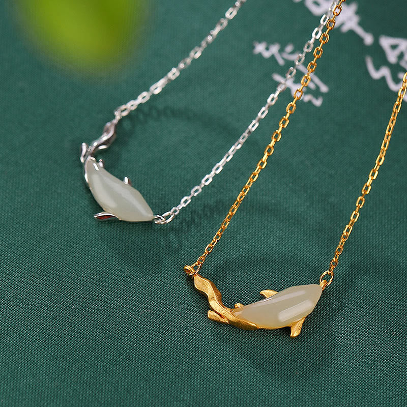 Nimara Ritual 925 Sterling Silver White Jade Dolphin Luck Necklace Pendant