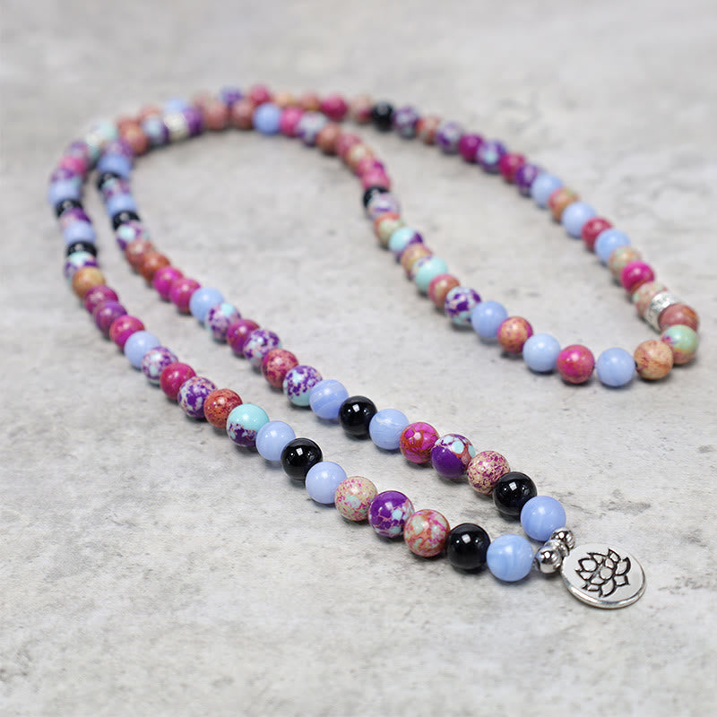 Nimara Ritual Natural Purple Miano Real Stone Lotus Mala