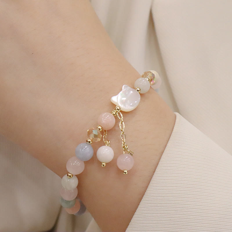 Nimara Ritual Natural Strawberry Quartz Morganite Tridacna Stone Cat Love Bracelet