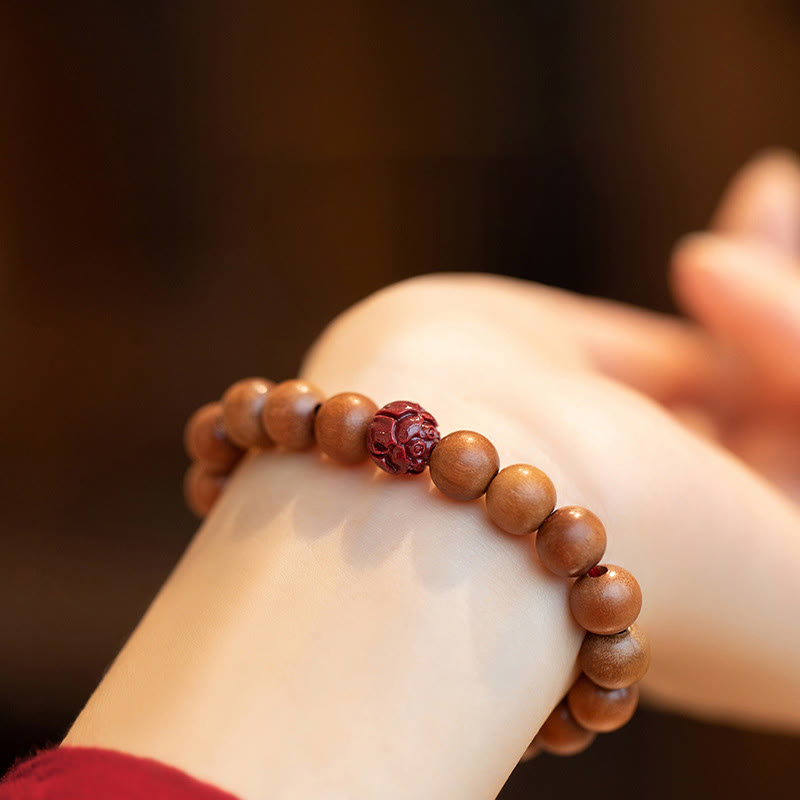 Nimara Ritual Peach Wood Lotus Cinnabar Luck Wealth Bracelet