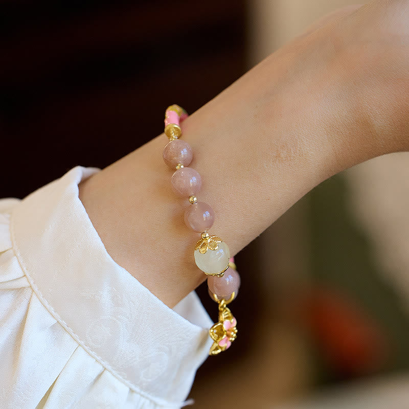 Nimara Ritual Natural Sun Stone Golden Silk Jade Flower Charm Wealth Bracelet Bangle