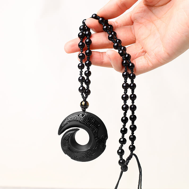 Nimara Ritual Natural Black Obsidian Ice Obsidian Strength Necklace Pendant
