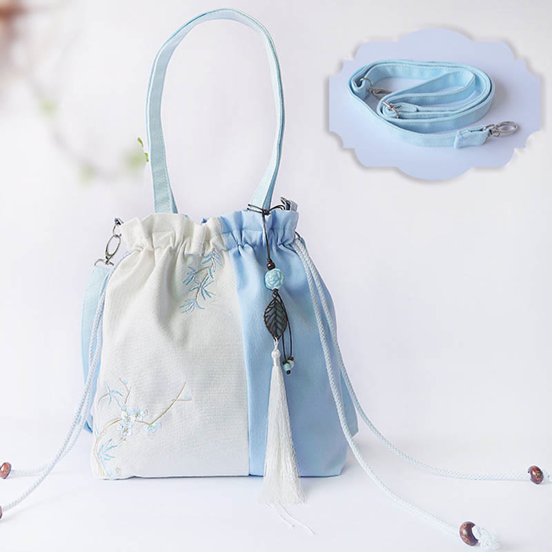 Nimara Ritual Embroidered Grass Flowers Cherry Blossom Canvas Tote Crossbody Bag Shoulder Bag Handbag