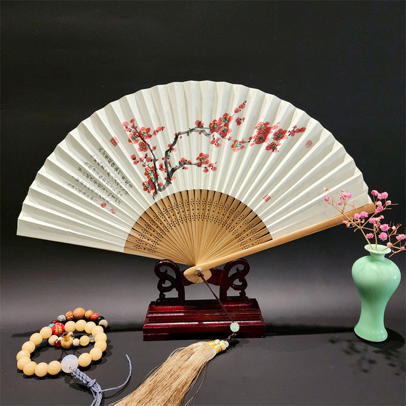 Nimara Ritual A Panorama Of Rivers And Mountains Cranes Orchid Flower Paper Bamboo Handheld Silk Bamboo Folding Fan 22cm