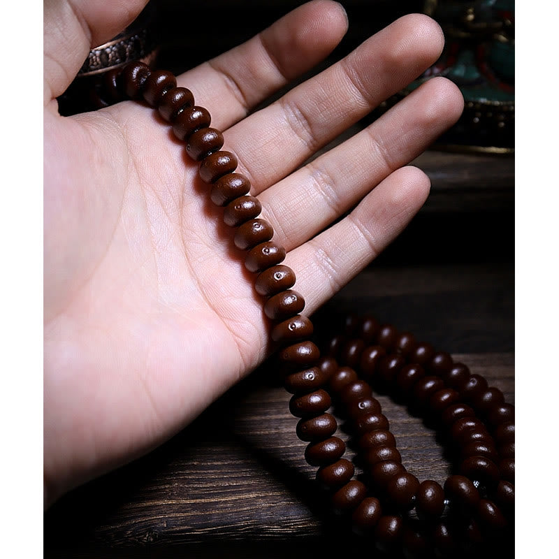 Nimara Ritual Natural Tibet 108 Mala Beads Purple Bodhi Seed Three-eyed Dzi Bead Copper Dorje Harmony Bracelet