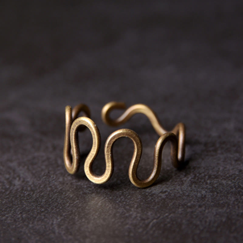 Nimara Ritual Simple Curved Brass Design Copper Luck Wealth Adjustable Ring