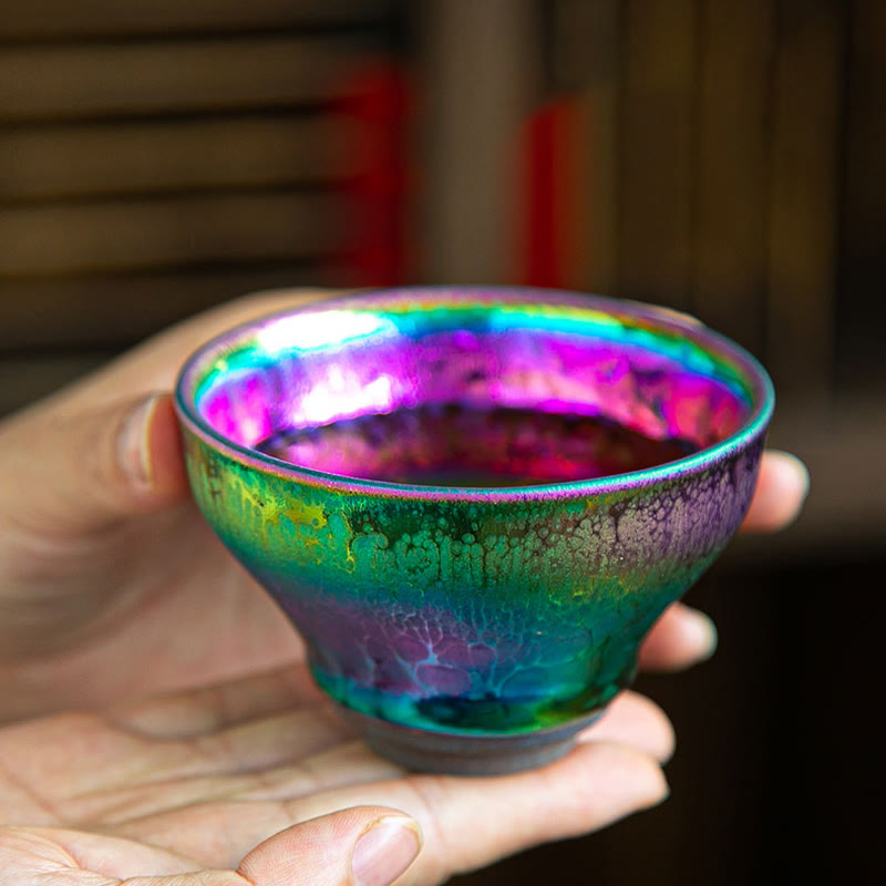 Nimara Ritual Handmade Fairy Rainbow Chinese Jianzhan Ceramic Teacup Tenmoku Kung Fu Tea Cup