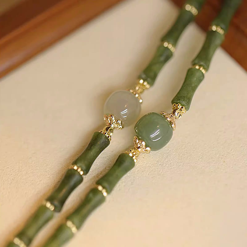 Nimara Ritual 14K Copper Plated Peridot Hetian Jade Bamboo Pattern Luck Bracelet
