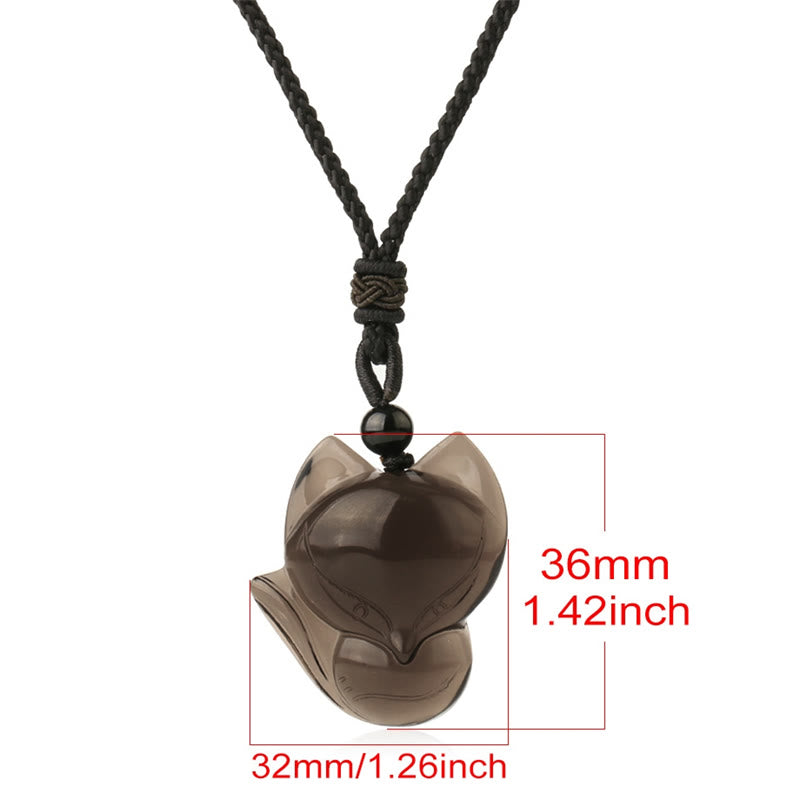 Nimara Ritual Natural Black Obsidian Tiger Eye Ice Obsidian Fox Pendant Amulet Necklace