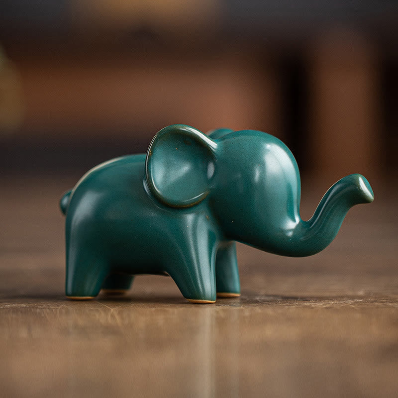 Nimara Ritual Small Ceramic Elephant Home Tea Pet Figurine Desk Decoration