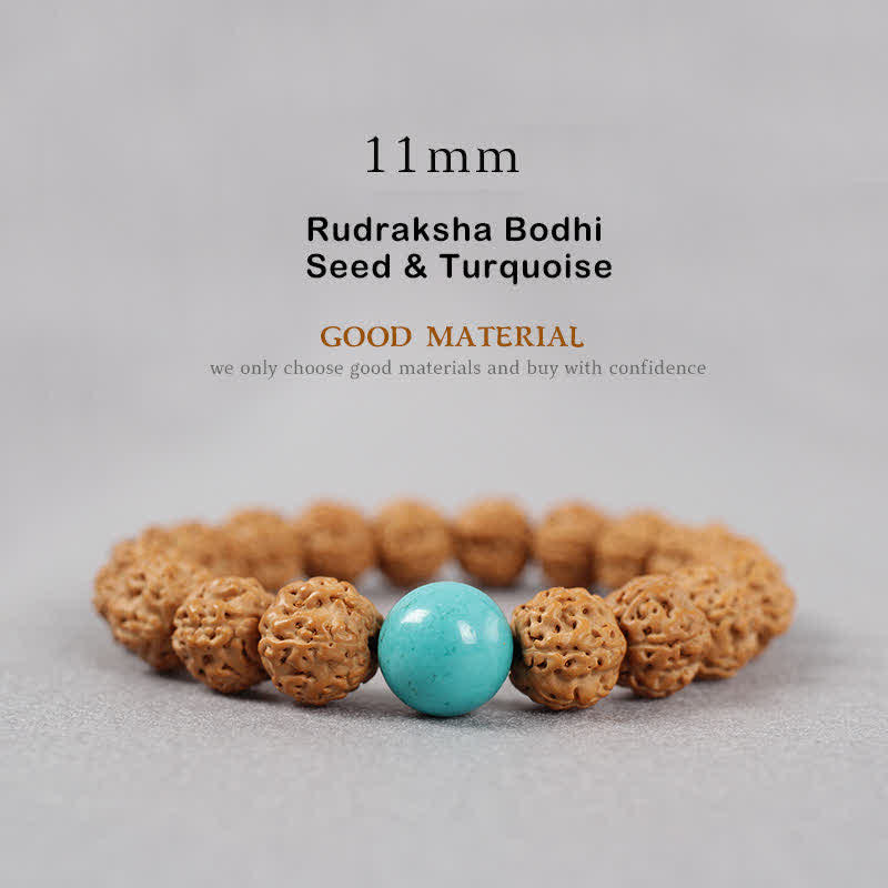 Nimara Ritual Tibet Rudraksha Bodhi Seed Dzi Bead Amber Turquoise Wealth Bracelet