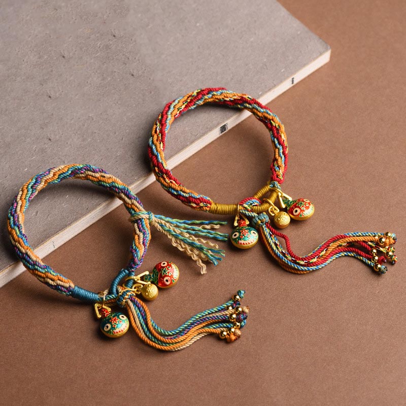 Nimara Ritual Gold Swallowing Beast Family Luck Reincarnation Knot Braid Colorful String Bracelet