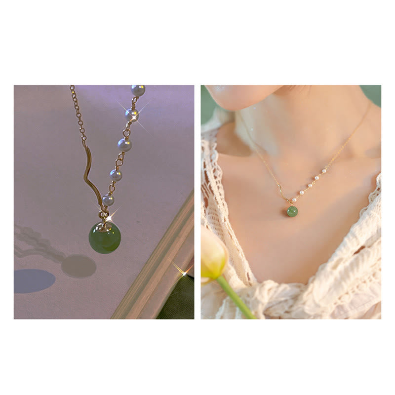 Nimara RitualNatural Hetian Jade Pearl Luck Bead Necklace Pendant