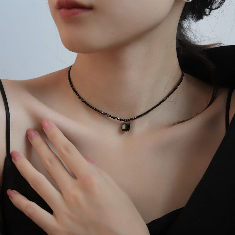 Nimara Ritual Black Spinel Cute Cat Motivate Choker Necklace
