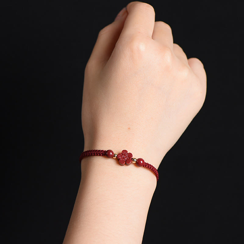 Nimara Ritual Four Leaf Clover Five-petal Flower Cinnabar Blessing Red String Bracelet
